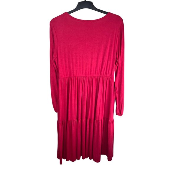Smallshow Red Rayon & Spandex Long Sleeve V-Neck Tiered Maternity Dress size XL - Picture 4 of 16